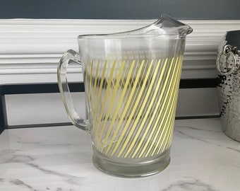 Retro Striped Pitcher | Yellow Diagonal Striped Glass Pitcher | MCM Water Pitcher