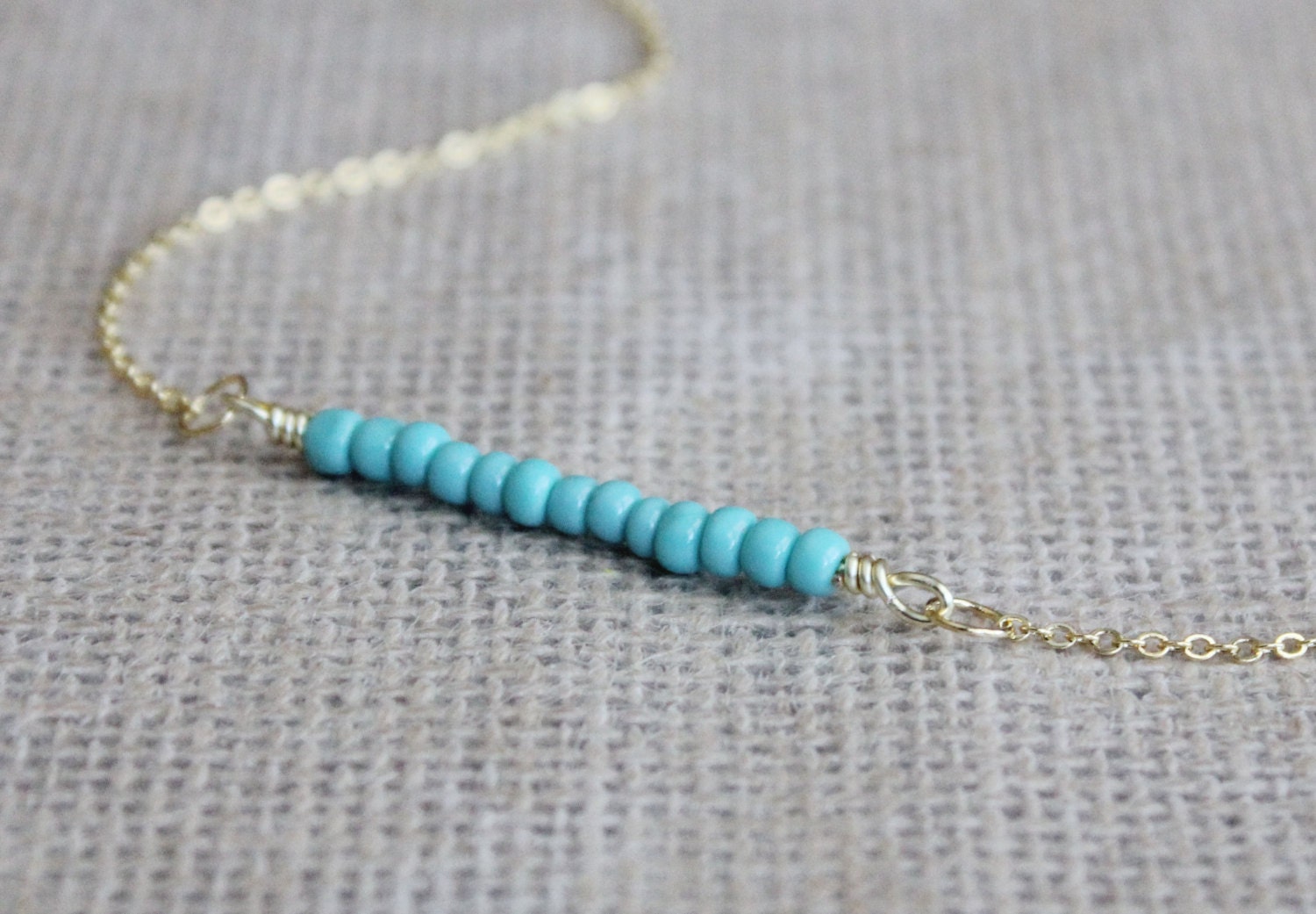 Turquoise Seed Bead Bar Necklace Minimalist Gold Layering - Etsy