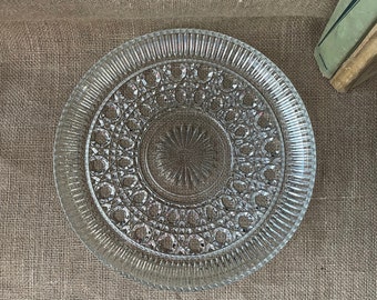 Vintage 11 Inch Glass Platter | Federal Glass Windsor Button and Cane Platter