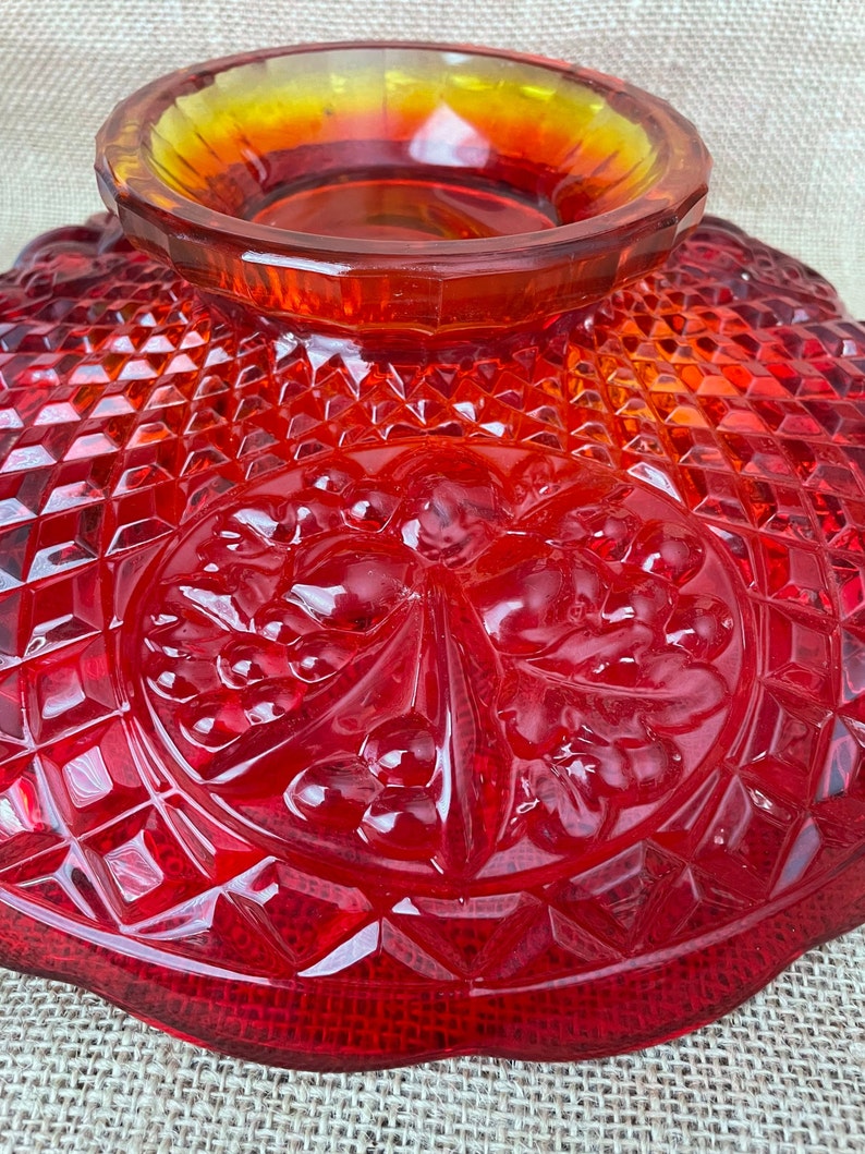Vintage Amberina Glass Pedestal Fruit Bowl Indiana Glass Etsy