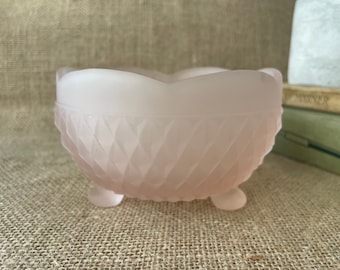 Vintage Indiana Glass Pink Satin Diamond Pattern Footed Bowl