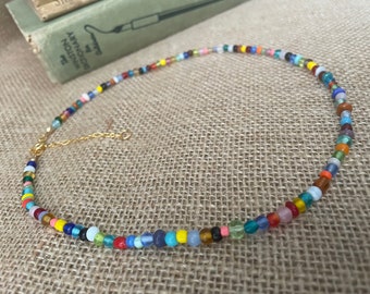 Multi-color Beaded Necklace | Small Beaded Layering Necklace