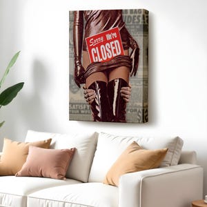 Przepraszamy, jesteśmy zamknięci Malarstwo na płótnie, Nü Wydruk na płótnie, Prezenty na parapetówkę, Duża sztuka ścienna, Nü Canvas Wall Art, Oprawione płótno ścienne