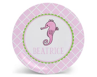 Personalized Seahorse Plate | Girl Baby Gift | Pink Kids Dinnerware