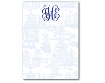 Personalized Chinoiserie Notepad | Pale Blue Monogram Stationery