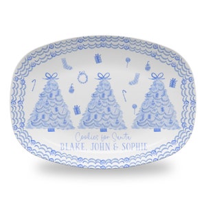 Christmas Toile Platter | Cookies for Santa Plate | Personalized Christmas Platter Monogrammed Hostess Gift Idea Santa | Non ceramic
