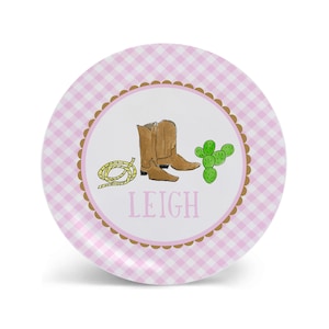 Cowgirl Boots Personalized Kids Plate Birthday Plate Girl Gift Idea Child  | Plate Bowl Cup Set | Placemat Place mat | Pink Cowboy Boots