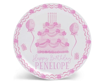 Personalized Birthday Plate Pink Toile Kids Cup Girl
