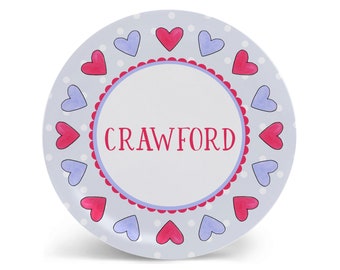 Personalized Kids Plate | Blue Hearts Valentine's Day Gift