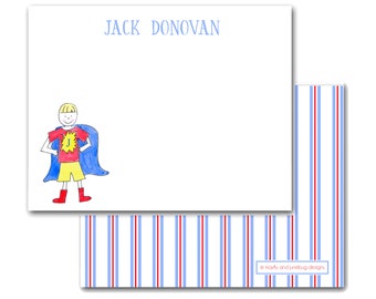 Personalized Kids Notecards Superhero | Custom Super hero Thank you notes for child toddler birthday gift custom hair color boy stationery