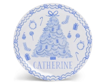 Personalized Christmas Plate | Blue Toile Kids Tableware