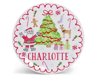 Personalized Christmas Plate for Kids Santa & Tree Melamine Like bowl cup placemat