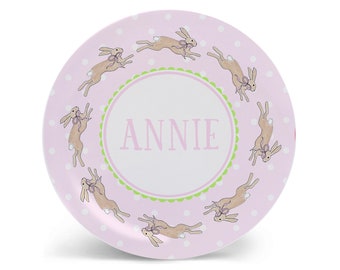 Personalized Bunnies Plate | Pink Easter Kids Tableware