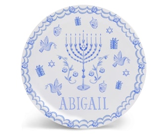Personalized Hanukkah Plate Blue Toile Kids Bowl Cup Child Gift