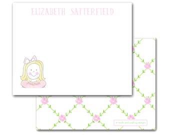 Personalized Girl Notecards | Custom Stationery | Smocked Dress Note Cards