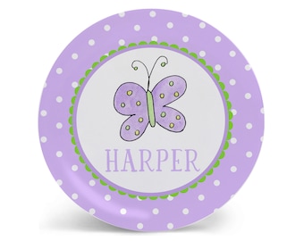 Personalized Kids Plate | Lavender Butterfly | Girl Birthday Gift | Tableware Set