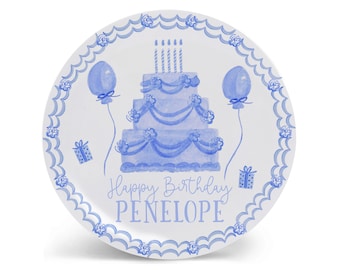 Personalized Birthday Plate Blue Toile Cup Kids Gift Child