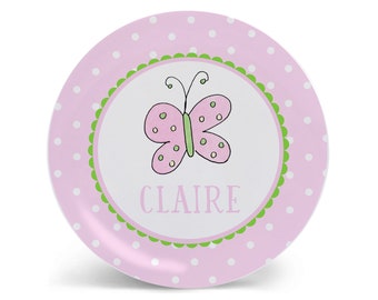 Personalized Butterfly Plate for Girls | Pink Birthday Gift | Kids Tableware Set