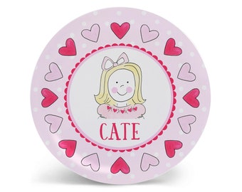 Personalized Valentine Plate | Girl Custom Face Plate with Hearts