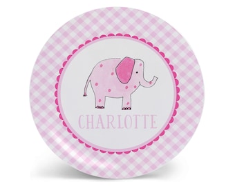 Personalized Pink Elephant Plate | Girl Birthday Gift | Toddler Tableware Set