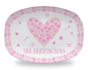 Personalized Valentine Toile Platter | Monogrammed Heart Plate