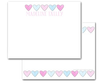 Personalized Hearts Notecards | Pink and Blue Custom Stationery