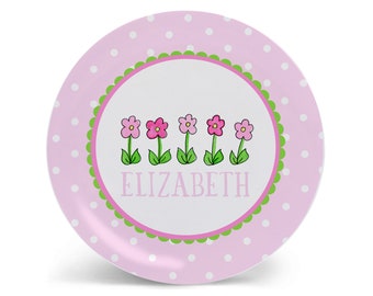 Personalized Kids Plate | Row of Flowers | Custom Baby Gift | Tableware Set