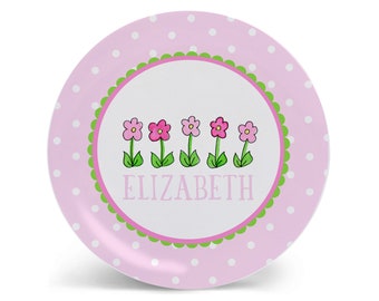 Row of Flowers Personalized Kid Plate Birthday Plate Custom Girl Baby Gift Idea Child Toddler | Plate Bowl Cup Set | Placemat Place mat