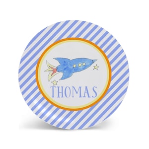 Rocket Personalized Kid Plate Birthday Plate Boy Gift Child Plate | Plate Bowl Cup Set | Placemat Place mat | Space ship Spaceship Plate