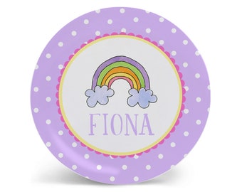 Rainbow Personalized Kids Plate | Tableware Set for Girls | Baby Toddler Gift