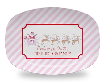 Cookies for Santa Plate Holiday Christmas Platter / Personalized Monogrammed Tray Christmas Santa Sleigh Reindeer Platter Hostess Gift Idea