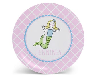 Personalized Mermaid Plate for Girls | Birthday Gift | Custom Kids Tableware Set