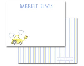 Personalized Construction Truck Note Cards | Boy's Custom Stationery