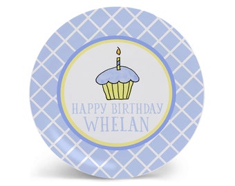 Birthday Personalized Kids Plate Boy Birthday Plate Baby Gift Idea Child Toddler  | Plate Bowl Cup Set | Placemat Place mat | Blue Cupcake