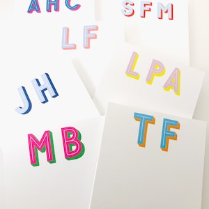 Personalized Monogram Notepad / Monogram Initial Note pad Modern Bright Colors Custom Stationery / Stationary Classic Square Shadow Letter