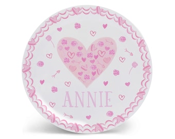 Personalized Valentine Plate | Kids Pink Toile Tableware Set