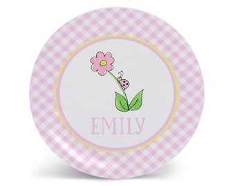 Personalized Kid Plate | Bug on a Flower Design | Baby Girl Gift