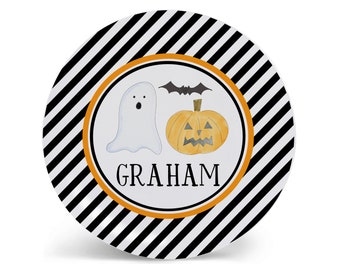 Halloween Personalized Kid Plate Custom Child Toddler Gift Bowl Cup Placemat Pumpkin Bat Ghost