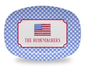 Personalized 4th of July Platter | American Flag Design | Hostess Gift