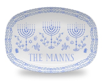 Hanukkah Platter | Chanukah Plate | Personalized Hanukkah Platter Monogrammed Hostess Gift Idea Family Hanukkah gift | Blue Toile nonceramic