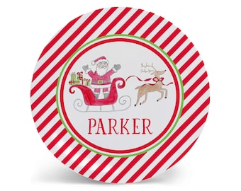 Personalized Christmas Plate | Santa Sleigh in Red Kids Tableware