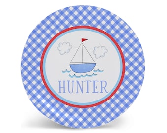 Personalized Kids Plate | Sailboat | Birthday Gift for Boys | Custom Tableware Set