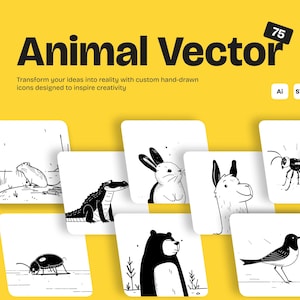 Animal Vector Illustration Bundle | 75 Wildlife and Pet Graphics | Exotic Animals, Pets, Marine Life & Insect SVGs | Instant Download