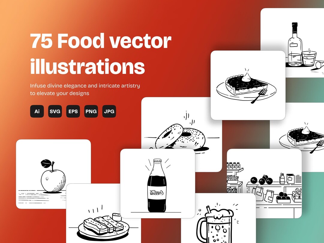 Food and Drinks SVG Bundle | 75 Vector Graphics of Desserts, Beverages ...