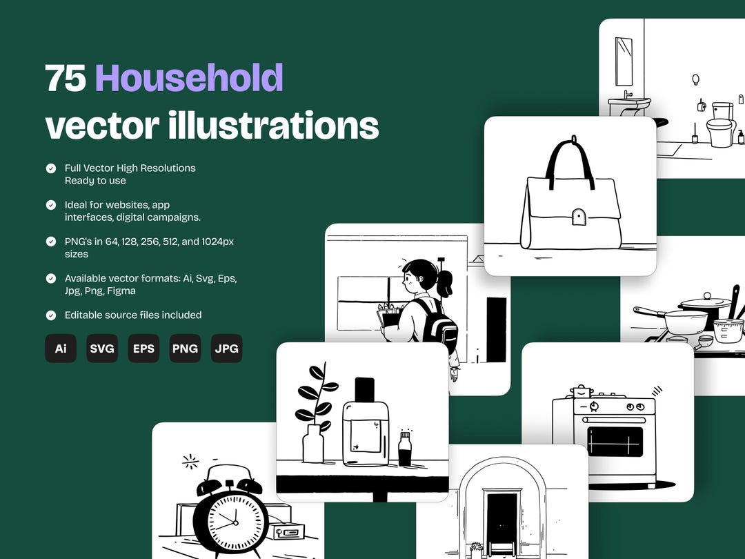 Household Vector Illustration Bundle | Home Decor Graphics (instant ...