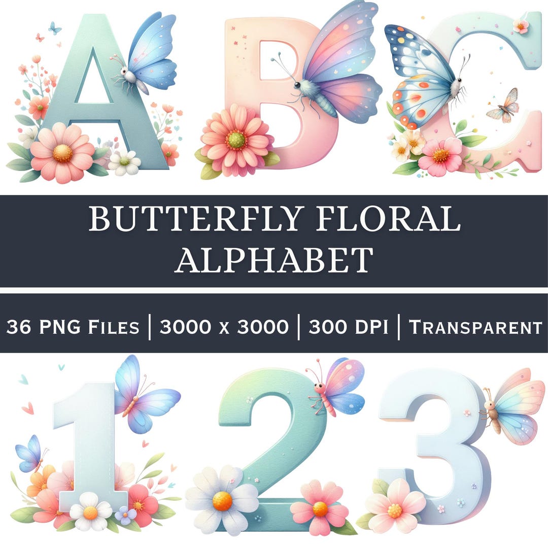 Butterfly Floral Alphabet PNG – Pastel Spring Letters (digital Download ...