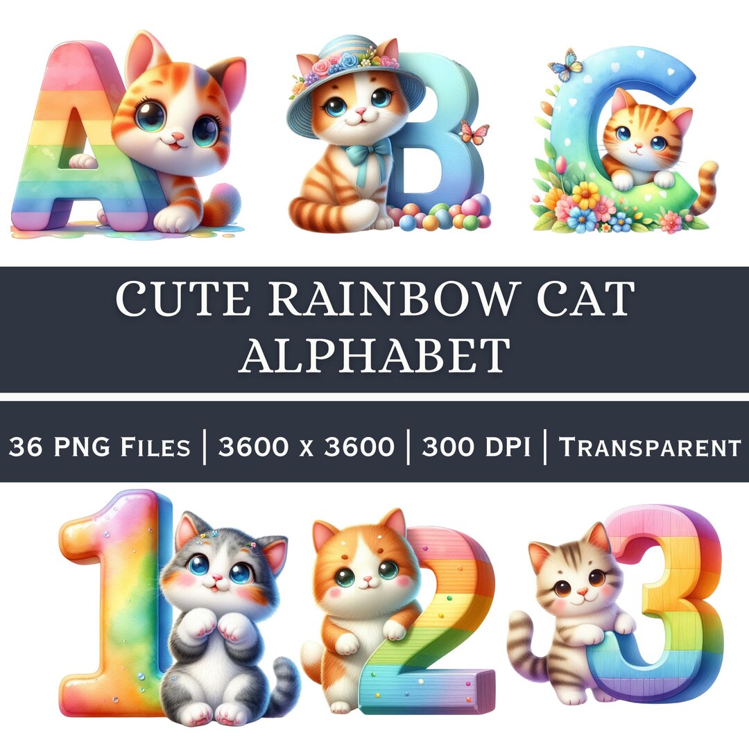 Cat Alphabet PNG | A-Z Letters & 0-9 Numbers (digital Download - Etsy