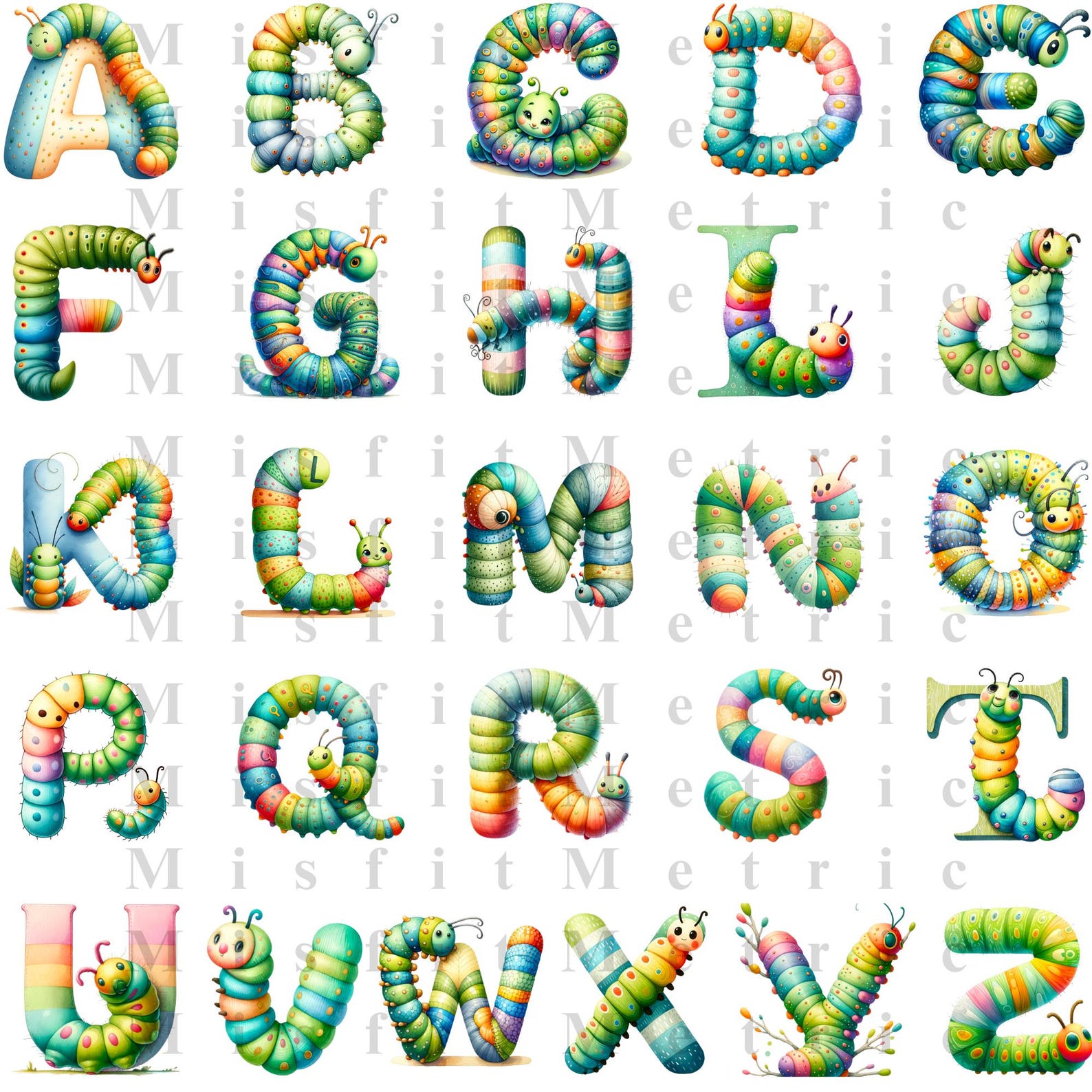 Lenttes Insect Caterpillar Alphabet PNG – Playful Insect Letters, Classroom Decor ...