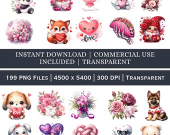 Pacote de PNGs de Amor para o Dia dos Namorados | 199 Desenhos Românticos | Artesanato Infantil, Camisetas, Sublimação, Adesivos | Download Digital