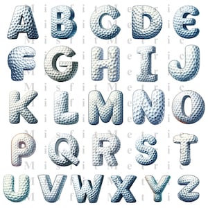 ゴルフボールのアルファベットと数字 PNG A–Z 0–9 | スポーツ文字クリップアート | ゴルフテーマの装飾印刷可能 画像 2